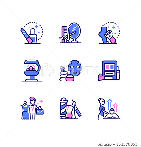 Beauty salon - set of line design style icons 131376853