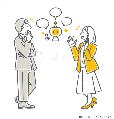 AIを活用して問題を解決するビジネスパーソン シンプルでお洒落な線画イラスト AIを活用して問題を解決するビジネスパーソン シンプルでお洒落な線画イラスト 131377237