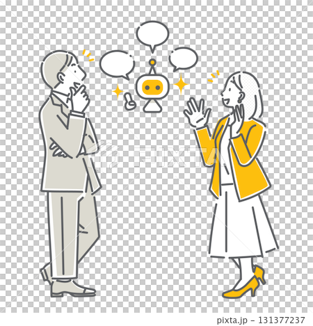 簡單而時尚的線條畫，描繪了一位商務人士使用人工智慧解決問題 131377237