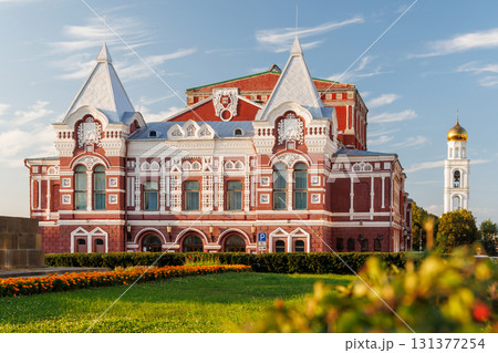Samara, Russia - April 10, 2025: Drama theater in Samara, Russia, at sunset 131377254