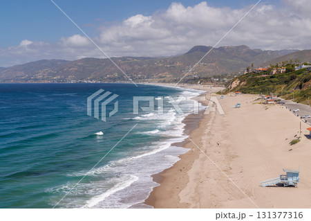Ocean coastline in a Los Angeles with sandy beach 131377316