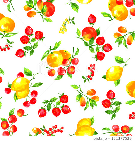 水彩画で描かれたフルーツのテキスタイルパターン, 131377529