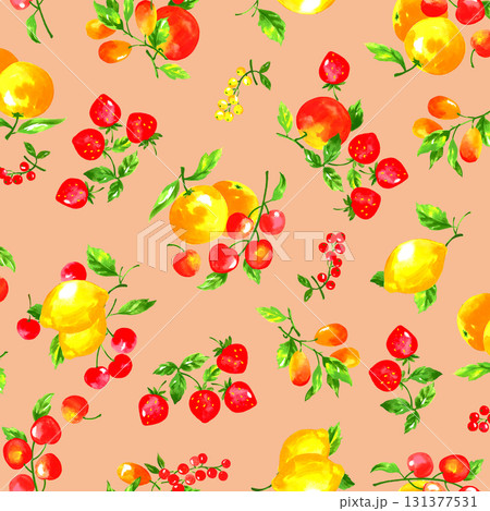 水彩画で描かれたフルーツのテキスタイルパターン, 水彩画で描かれたフルーツのテキスタイルパターン, 131377531