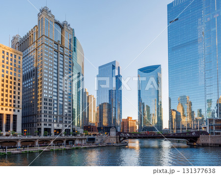 Scenic view of downtown Chicago during sunset 131377638