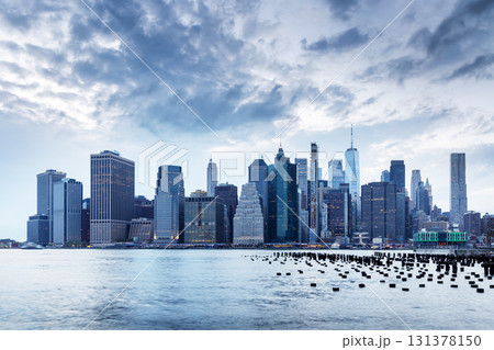 Manhattan skyline in New York at sunset 131378150