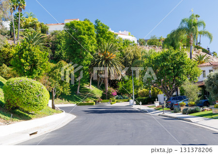 Suburban street with houses in the Los Angeles area 131378206
