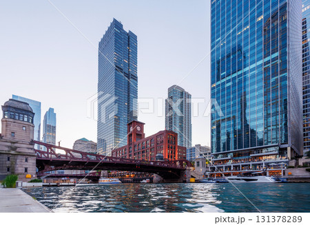 Scenic view of downtown Chicago during sunset 131378289