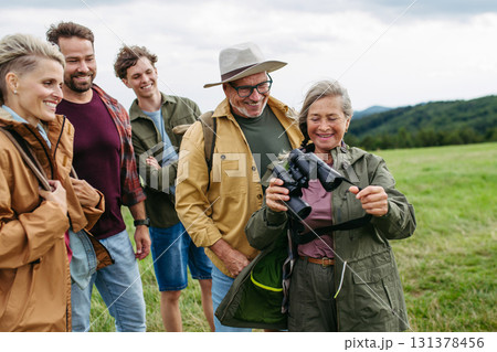 Multigenerational family on hiking trip in nature. Multigenerational family on hiking trip in nature. 131378456
