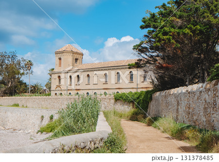 side view of Lerins abbey on Saint-Honorat Island side view of Lerins abbey on Saint-Honorat Island 131378485