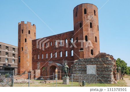 the Porta Palatina in Turin, with its towers the Porta Palatina in Turin, with its towers 131378501