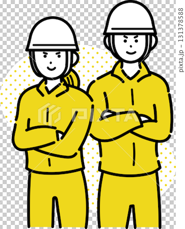 Illustration of a young male and female civil engineering worker with a sharp expression 131378588