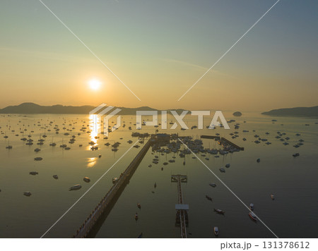 aerial panorama view Chalong gulf in sunrise. 131378612