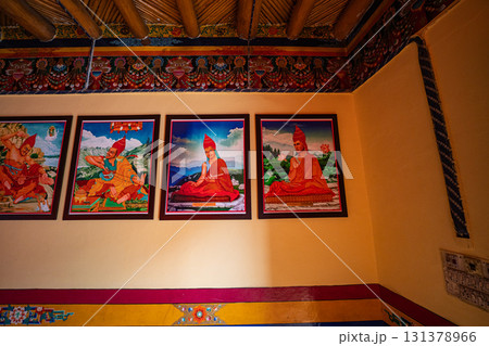 Fine art on the wall in Thiksey Monastery Fine art on the wall in Thiksey Monastery 131378966