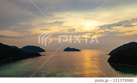 aerial view of stunning sunset above Ko Pachumba Surin Islands aerial view of stunning sunset above Ko Pachumba Surin Islands 131378980