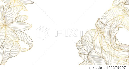 Elegant floral vector background, golden line pattern, peonies and leaves, Asian decorative art style. Luxury wedding invitation, modern card, oriental wallpaper, vintage botanical. Elegant floral vector background, golden line pattern, peonies and leaves, Asian decorative art style. Luxury wedding invitation, modern card, oriental wallpaper, vintage botanical. 131379007