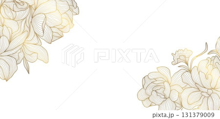 Elegant floral vector background, golden line pattern, peonies and leaves, Asian decorative art style. Luxury wedding invitation, modern card, oriental wallpaper, vintage botanical Elegant floral vector background, golden line pattern, peonies and leaves, Asian decorative art style. Luxury wedding invitation, modern card, oriental wallpaper, vintage botanical 131379009