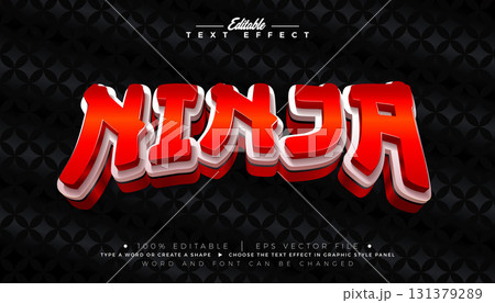 Asian Ninja 3D Text Effect Design Editable Vector Graphic Style with Shadow and Red White Lettering on Japanese Traditional Pattern Background. Premium Scalable Business Typography Illustration Mockup Asian Ninja 3D Text Effect Design Editable Vector Graphic Style with Shadow and Red White Lettering on Japanese Traditional Pattern Background. Premium Scalable Business Typography Illustration Mockup 131379289