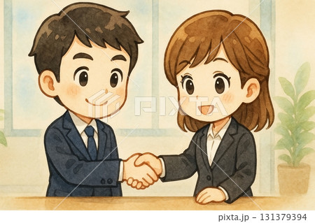 握手を交わす男女社員 131379394