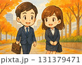 並木道を歩くビジネスパーソン 131379471