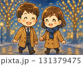 冬のイルミネーションを楽しむちびキャラビジネスカップル風 131379475