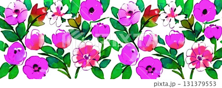 背景素材 シームレスパターン 水彩画風イラスト 花柄 ピンク 背景素材 シームレスパターン 水彩画風イラスト 花柄 ピンク 131379553