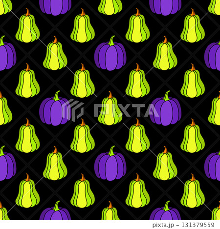 Halloween seamless pattern of purple green pumpkin Halloween seamless pattern of purple green pumpkin 131379559