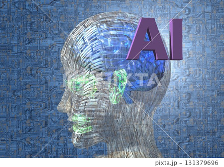 AI　人工知能　ロボット　アンドロイド　テクノロジー　AI文字(3DCGイメージ) 131379696