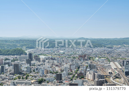 福島県福島市　高台から見る福島市の街並み（市内中心部） 131379770