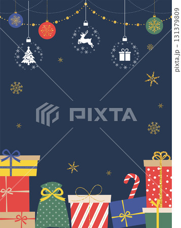 クリスマスプレゼントとオーナメントの背景_縦長_ベクターイラスト クリスマスプレゼントとオーナメントの背景_縦長_ベクターイラスト 131379809