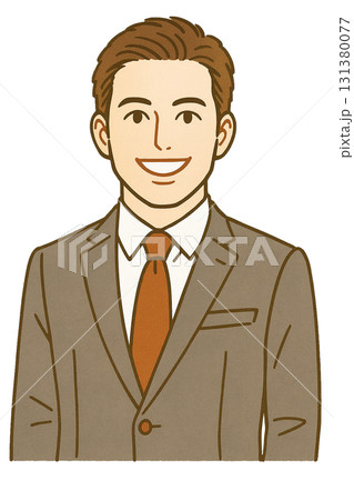 スーツを着た笑顔の男性会社員、茶系のイラスト 131380077