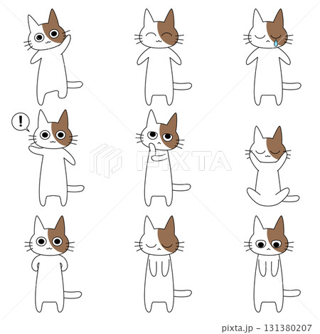 感情表現をする猫キャラクターのかわいいベクターイラストセット|猫,表情,ポーズ 感情表現をする猫キャラクターのかわいいベクターイラストセット|猫,表情,ポーズ 131380207