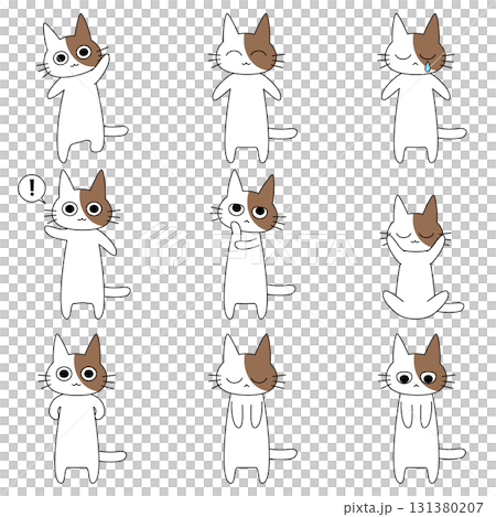 感情表現をする猫キャラクターのかわいいベクターイラストセット|猫,表情,ポーズ 感情表現をする猫キャラクターのかわいいベクターイラストセット|猫,表情,ポーズ 131380207