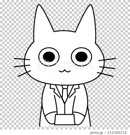 一個簡單可愛的白貓角色穿著西裝交換名片 131380210