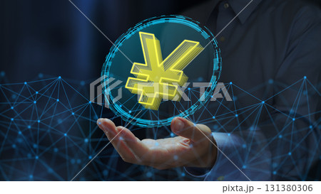 JPYステーブルコインまたはデジタル円。ブロックチェーンネットワーク上の暗号通貨トークン。￥の記号を 131380306