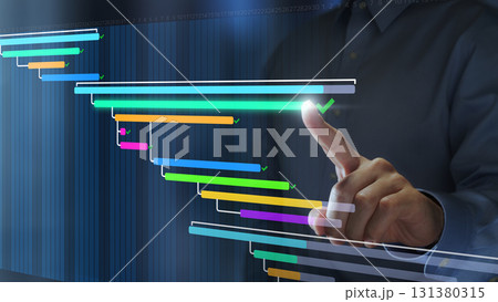 ガントチャートを使用したプロジェクト管理。タスクスケジューリングと進捗トラッキング。タスクを完了し、 131380315