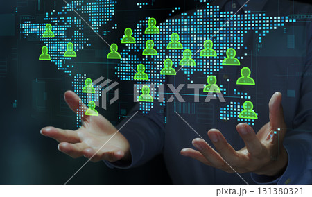 オフショアリングとグローバルリモートワーク。熟練人材の国境を越えたコラボレーションシステム。世界地図 131380321