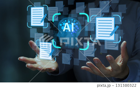 AI搭載のドキュメント生成。自動要約。ドキュメントの校正と編集のための生成AI。人工知能アイコンを持 131380322