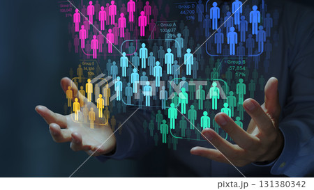 マーケティングにおけるクラスター分析と統計データ。顧客セグメンテーション戦略。ターゲット市場を分析す 131380342