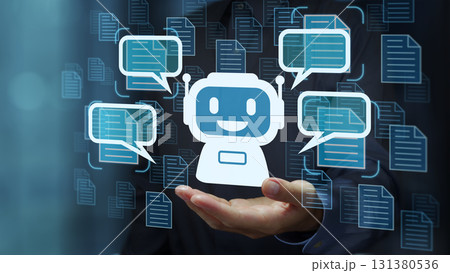 検索拡張生成RAG。企業内部ドキュメントのセマンティック検索。AIチャットボットアイコンを持つビジネ 131380536