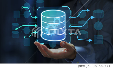 データベースとデータストア。データマイグレーションとトランスフォーメーション。データフローダイアグラ 131380554