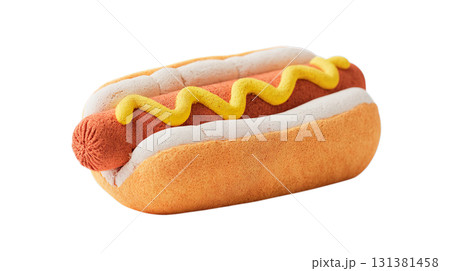 透明背景（png）にマスタードソースのかかったホットドッグの3Dイラスト 131381458