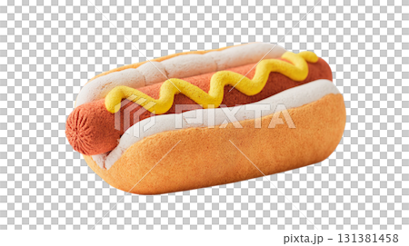 透明背景（png）にマスタードソースのかかったホットドッグの3Dイラスト 131381458