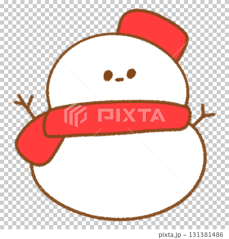 戴著圍巾的雪人可愛的手繪插圖 131381486