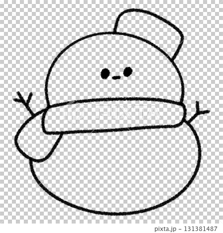 戴著圍巾的雪人的可愛手繪插圖（單色） 131381487