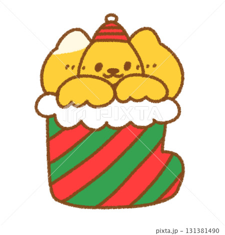 クリスマスブーツに入った帽子ネコのかわいいイラスト クリスマスブーツに入った帽子ネコのかわいいイラスト 131381490