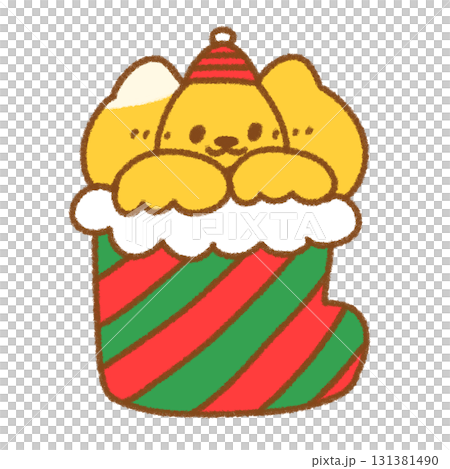 クリスマスブーツに入った帽子ネコのかわいいイラスト クリスマスブーツに入った帽子ネコのかわいいイラスト 131381490