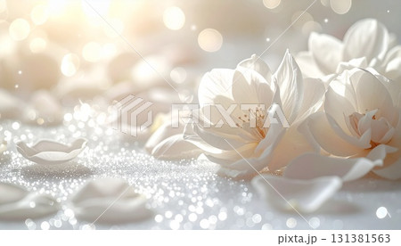 パールホワイトのキラキラ花びら背景イラスト パールホワイトのキラキラ花びら背景イラスト 131381563