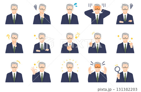 企業の管理職の表情イラストセット。フラットデザイン。 131382203