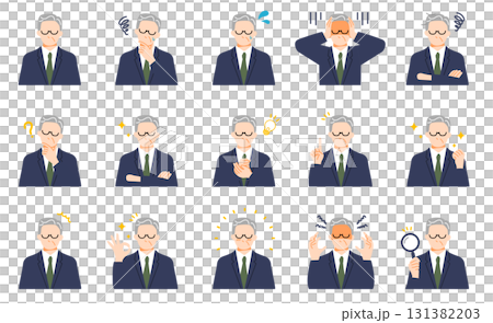 企業の管理職の表情イラストセット。フラットデザイン。 131382203