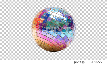透明背景上彩色迪斯科球的 3D 插圖（png） 131382275